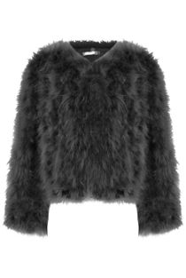 Grey Ostrich Feather Long Sleeve Coat