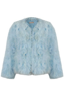 Sky Ostrich Feather Long Sleeve Coat