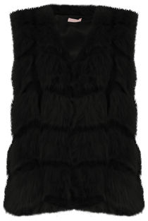 Black Reptile Contrast Layered Fur Gilet