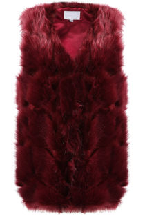 Burgundy Layered Block Pattern Shaggy Fur Gilet