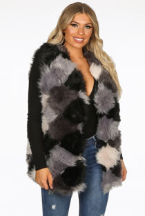 Black Block Colour Faux Fur Gilet