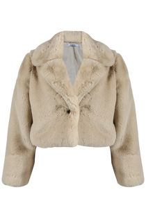Beige Teddy Faux Fur Cropped Jacket
