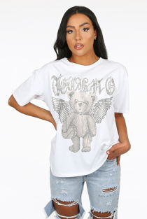 White Embellished Angel Teddy T-Shirt