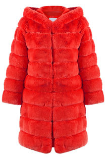 Red Layers Pattern Shaggy Faux Fur Overcoat