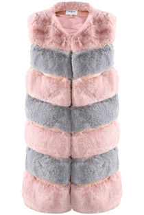 Multi Tone Tiers Pattern Faux Fur Gilet Rose 