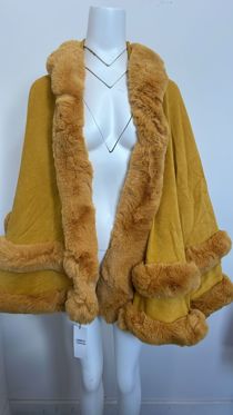 Yellow Faux Fur Cape Shawl Pullover