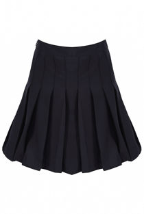 Navy Box Pleated Mini Skirt