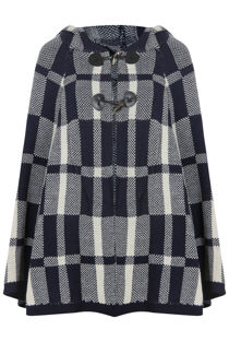 Blue Check Knitted Hooded Jacket