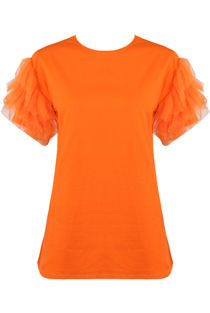 Orange Tulle Sleeves T-Shirt