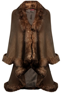 Brown Fur Trimmed Layered Cape