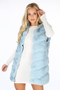 Light Blue Luxury Long Faux Fur Gilet-Copy