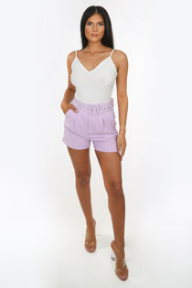 Tailored Belted Shorts In Lilac