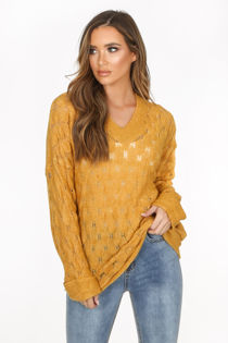 Mustard V Neck Textured Over Sized Jumper