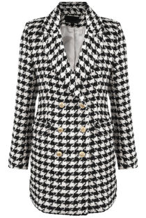 White Hounds Tooth Double Breast Overcoat