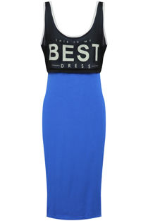 Blue Contrast Colour Printed Midi Dress