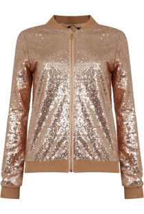 Beige Sequin Bomber Jacket