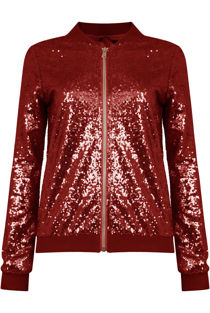 Wine Sequin Bomber Jacket