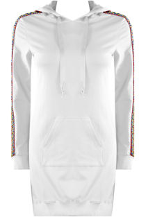 Cream Knitted Lace Trim Sleeves Hooded Dress
