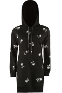 Black Longline Hoodie With Skull Print