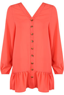 Red Pleated Hem Button Up Dress
