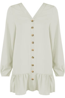 White Pleated Hem Button Up Dress