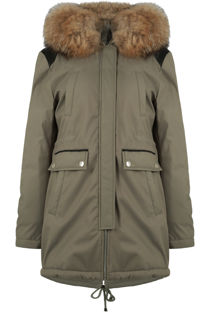Khaki PVC Patch Detail Parka Coat 