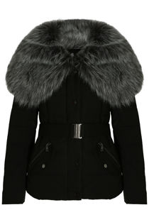 Black Quilted Jacket with Heavy Fur Collar