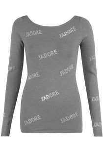 Grey Studded Jadore Slogan Knitted Jumper