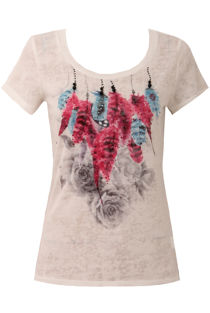 Cream Embellished Textured Floral T-Shirt