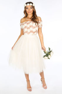 Midi Tulle Skirt In Cream