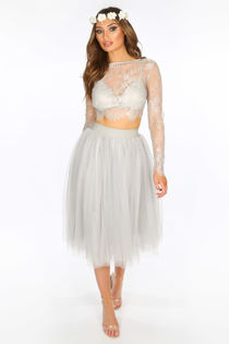 Midi Tulle Skirt In Grey