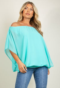 Mint Chiffon Oversized Top With Jersey Underband