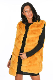 Mustard Luxury Long Faux Fur Gilet