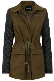 Khakhi Textured PVC Sleeve Zip Up Jacket