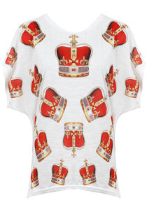Crown Print Stud Detailed Baggy Tops