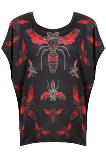 Honey Bee Print Stud Detailed Baggy Tops