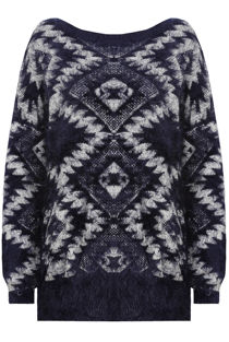 Blue Zic Zag Diamond print  Detail Mohair Jumper