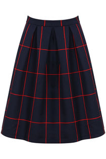 Navy Pintuck Pleated Flared Skirt
