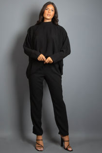 Black High Neck Oversized Top And Jogger Set