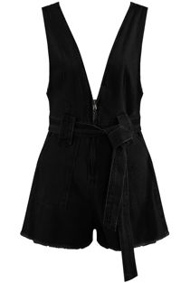 Black Plunge Neck Tie Up Denim Playsuit
