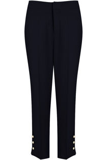 Slit Button Trim Ankle Tailored Navy Trousers
