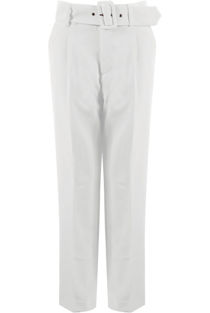 White Tailored Belted Pants