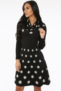 Fine Knit Flower Print Bodycon Dress