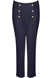 Gold Button Tailored Straight Navy Trousers