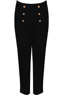 Black Gold Button Tailored Straight Trousers 