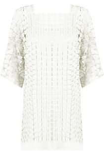 White Embroidered Mesh Shift Dress