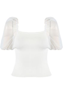 White Organza Sleeve Knitted Crop Top