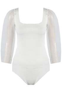 White Long Mesh Sleeve Bodysuit