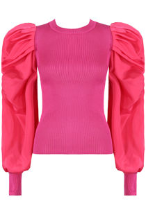 Fuchisa Pleated Long Sleeve Ribbed Jumper