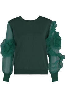 Green Mesh Sleeve Round Neck Jumper